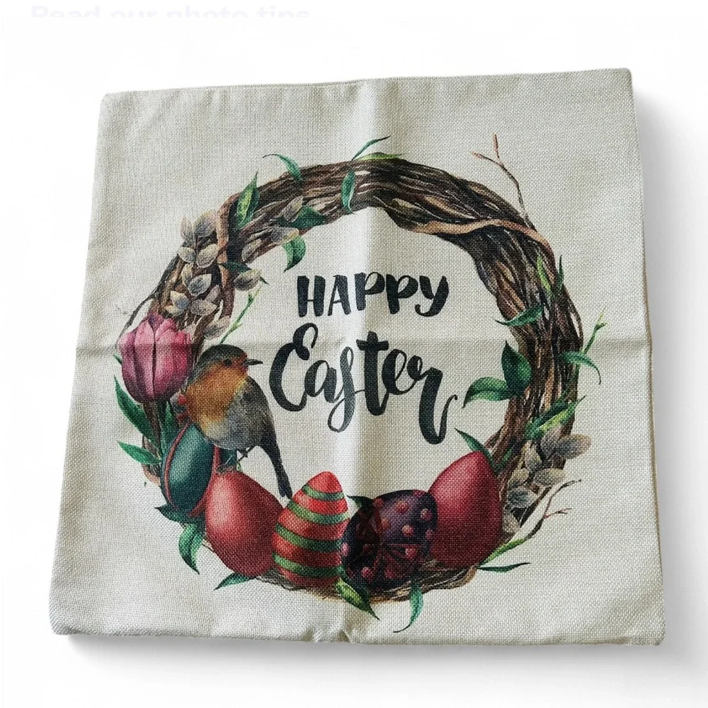 Lot 6 Easter Pillow Covers 17x17 Bunny Happy Easter Spring Decor Indoor Outdoor